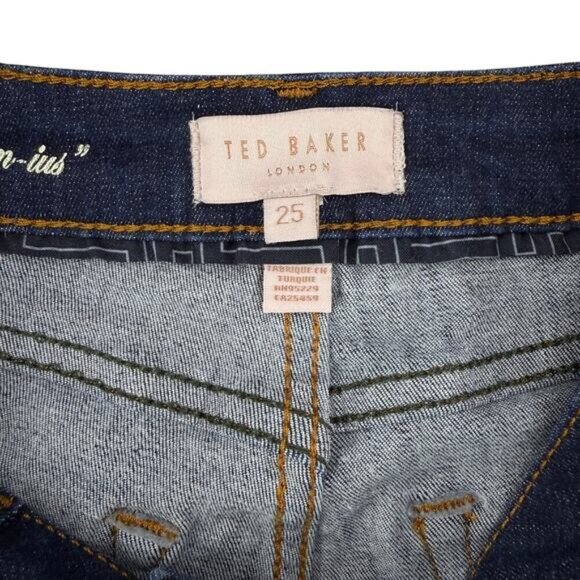 TED BAKER Leppie Button Front High Rise Skinny Jean Sz 25 Dark Blue - Picture 5 of 7